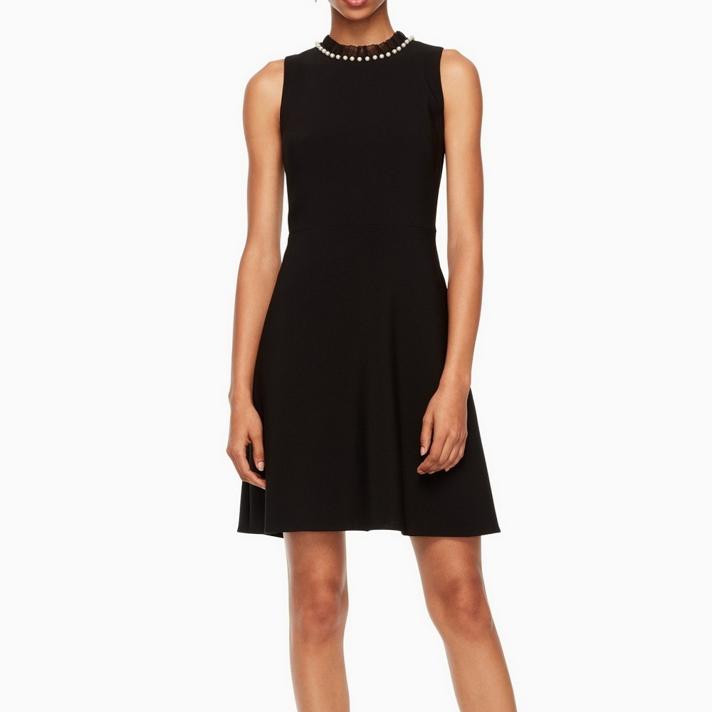 NEW Kate Spade Faux Pearl Crepe Dress, Black Size 6, Jewel Neck, Sleeveless